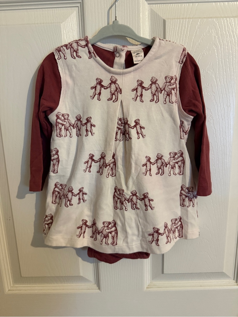 kate quinn pleated dress bodysuit- ginger teddy bear organic cotton-